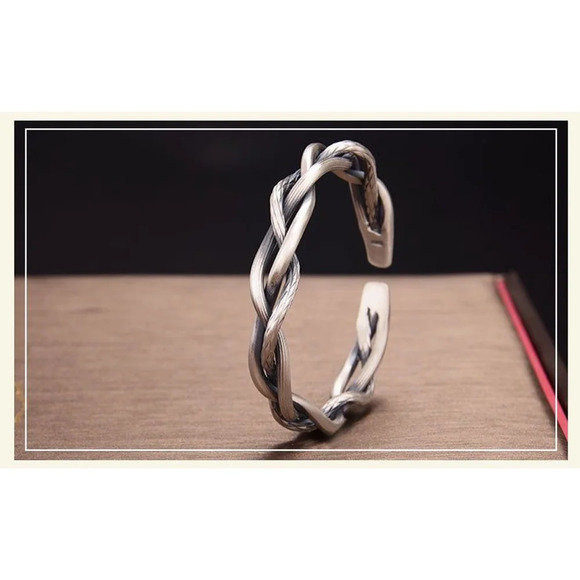NEW Lg Unisex Solid Twist 925 Sterling Silver Bracelet, Adjustable - Picture 11 of 14